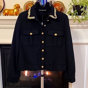 NANETTE LEPORE VERY BLACK COLLARED BOMBER WOMENS JACKET SIZE MEDIUM NWT